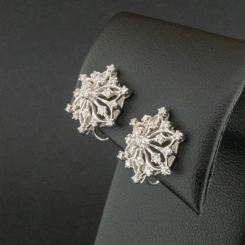 14ct White Gold 0.30ct Diamond Cluster Screw On Earrings 4.3g