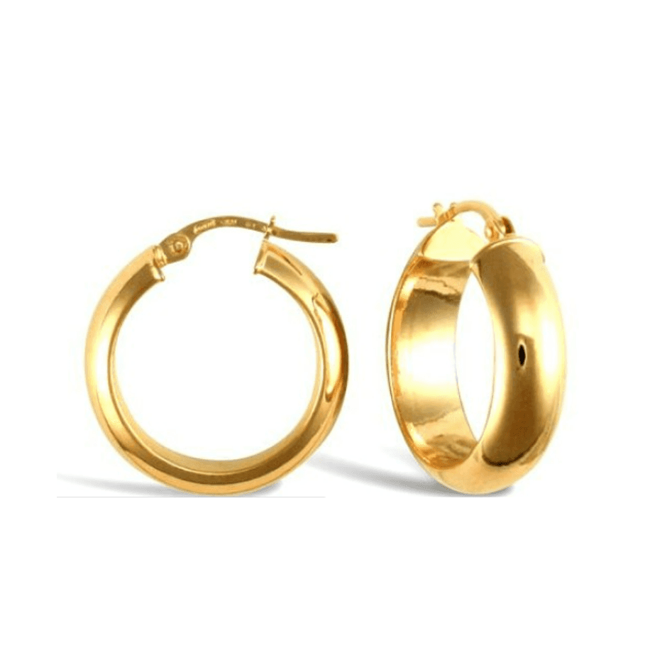 9ct Yellow Gold 19mm D Shape Hoop Earrings