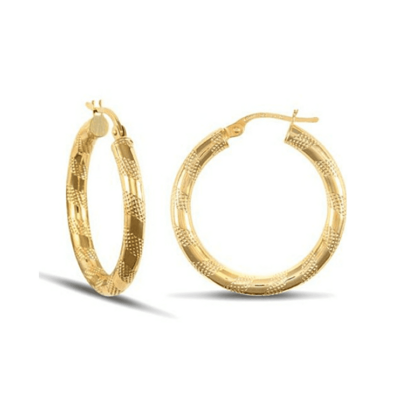 9ct Yellow Gold 25mm Zebra Hoop Earrings