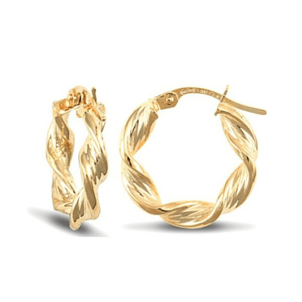 9ct Yellow Gold 22mm Barked Twist Hoop Earrings