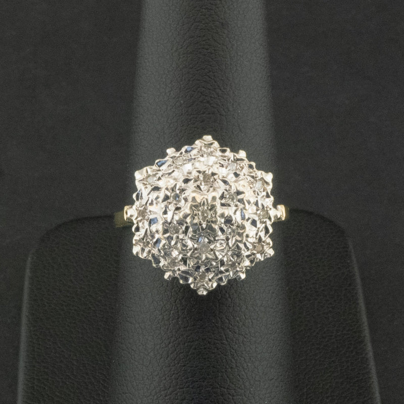 9ct Yellow Gold Diamond Illusion Set Cluster Ring Size N 3.3g