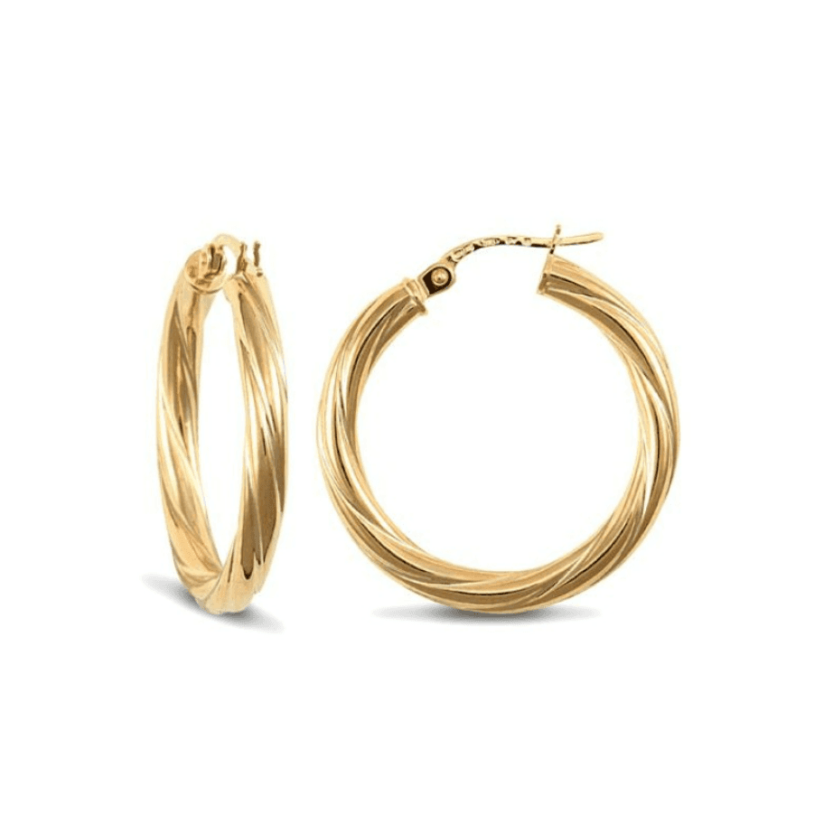9ct Yellow Gold 25mm Twist Hoop Earrings