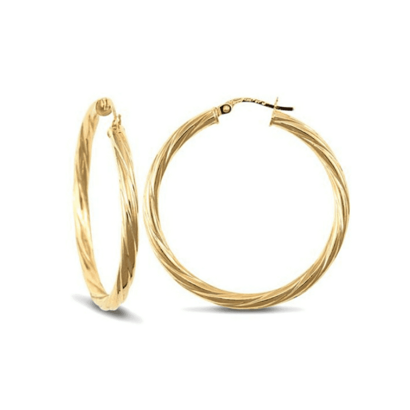 9ct Yellow Gold 35mm Twist Hoop Earrings