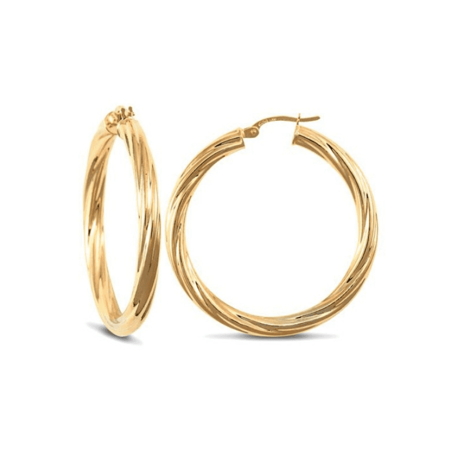 9ct Yellow Gold 37mm Twist Hoop Earrings