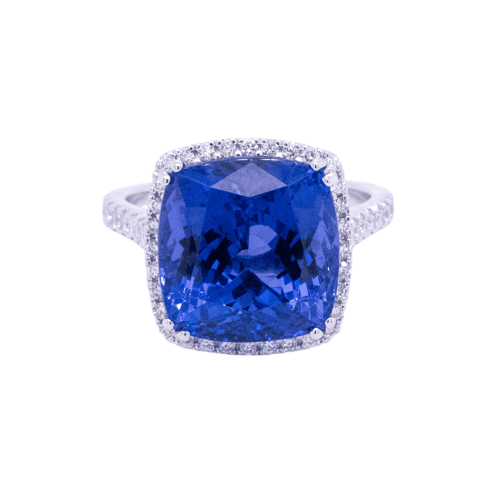 9.32ct Royal Blue Tanzanite & 0.43ct Diamond Platinum Ring