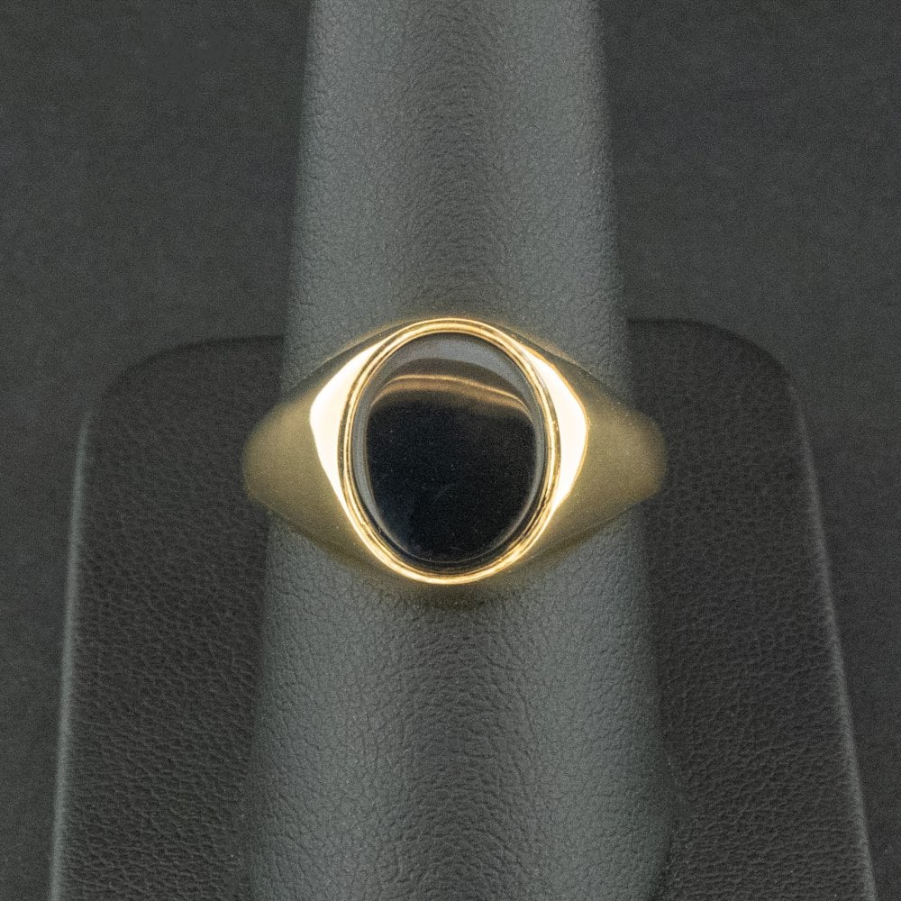 18ct Yellow Gold Black Stone Gents Signet Ring Size Q 7.4g