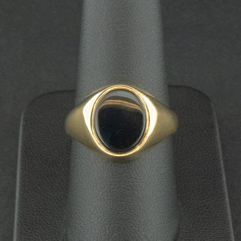 18ct Yellow Gold Black Stone Gents Signet Ring Size Q 7.4g