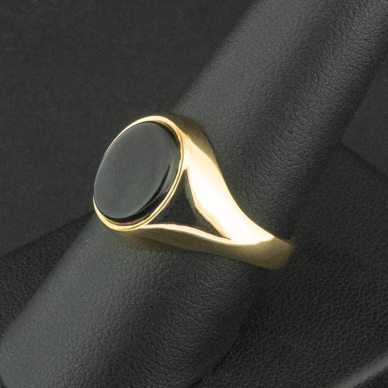 18ct Yellow Gold Black Stone Gents Signet Ring Size Q 7.4g