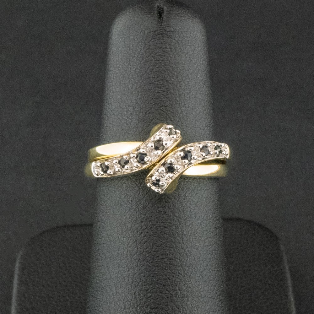 9ct Yellow Gold Sapphire Interlocking Twist Ring Size K 3.4g