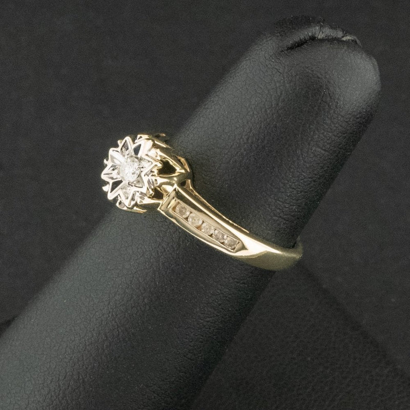 9ct Yellow Gold 0.15ct Diamond Illusion Set Ring Size J 1.8g