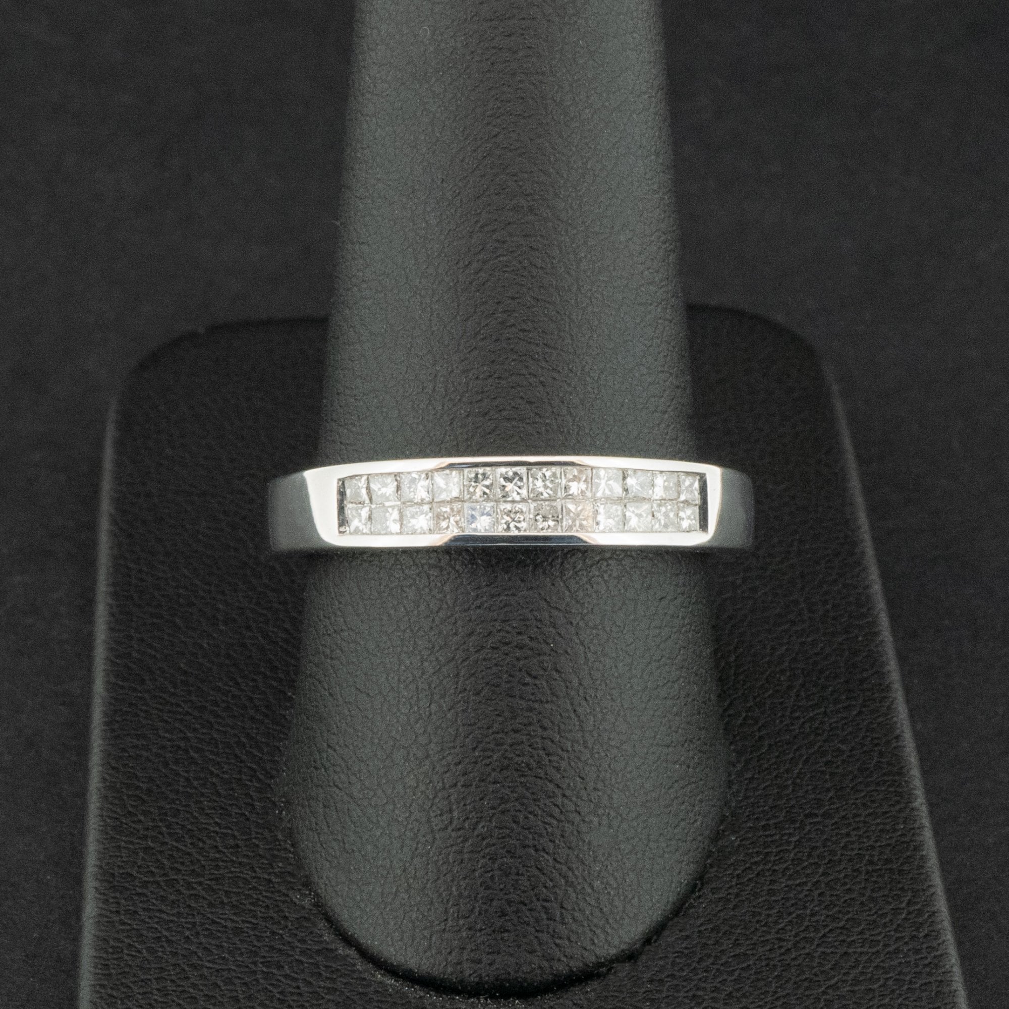 18ct White Gold 0.46ct Princess Cut Diamond Double Channel Ring Size S 6.5g