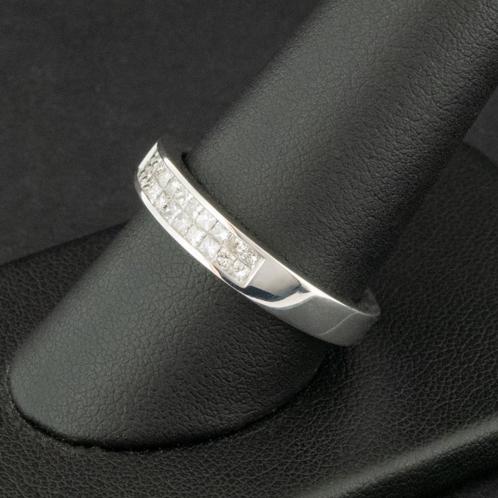 18ct White Gold 0.46ct Princess Cut Diamond Double Channel Ring Size S 6.5g
