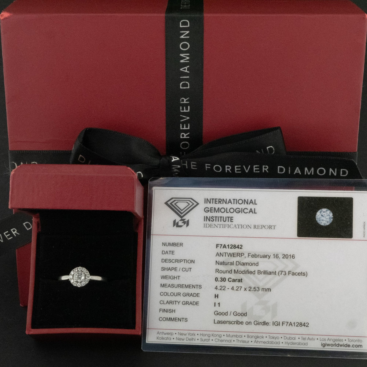 18ct White Gold 0.50ct Forever Diamond Halo Ring Size O 1/2 4.1g