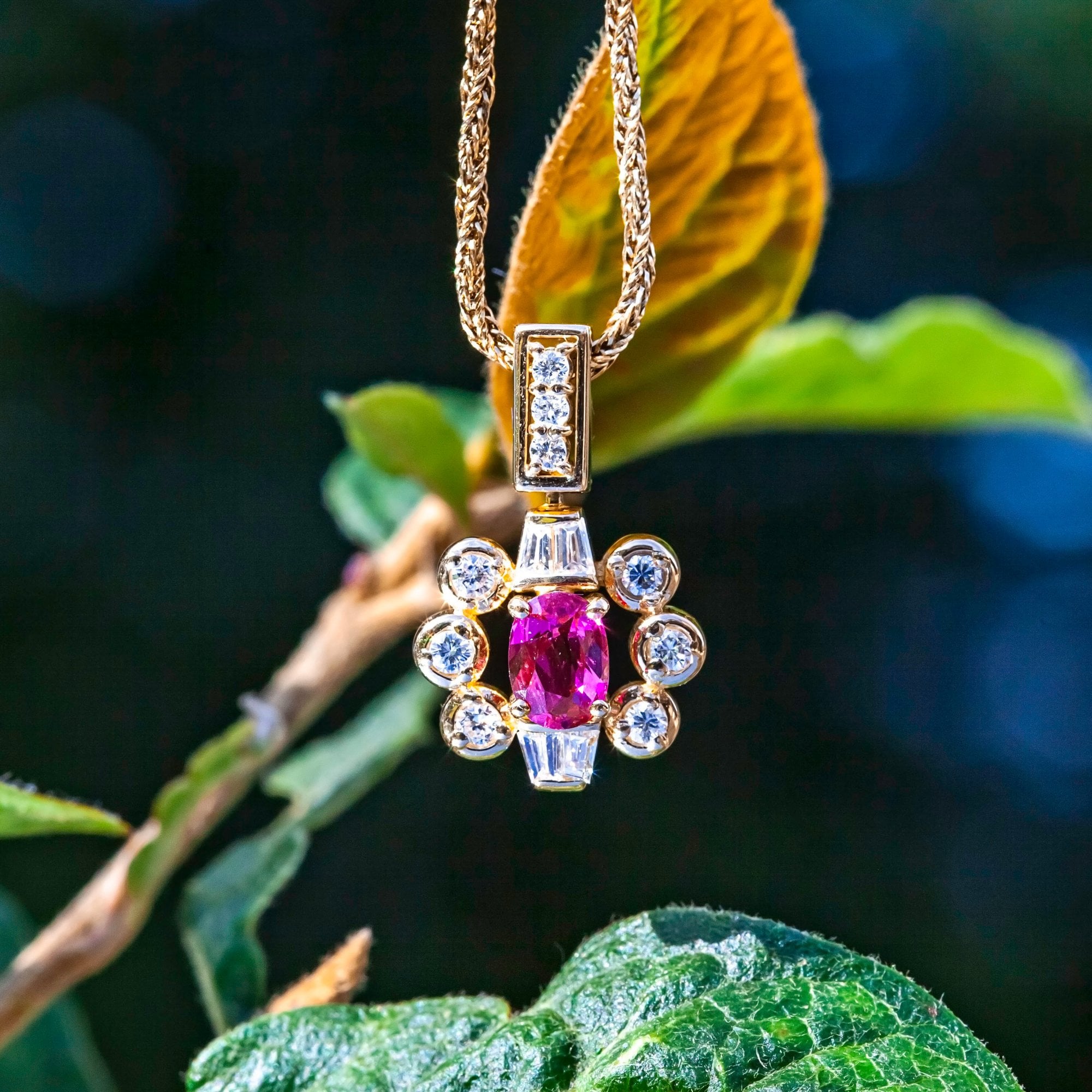 0.59ct Ruby & Diamond 16" Necklace 6.7g