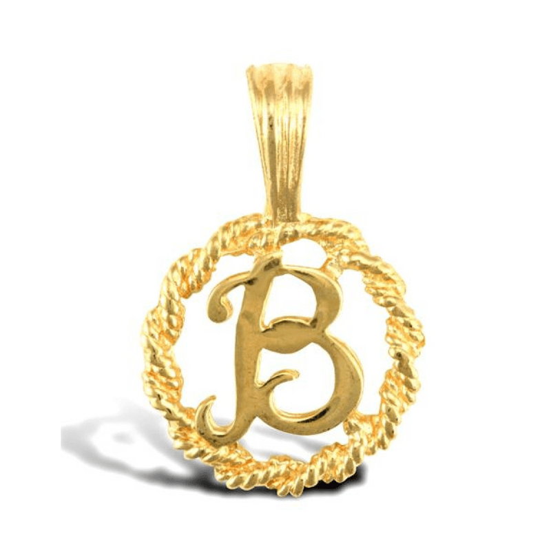 9ct Yellow Gold Rope Initial B Pendant