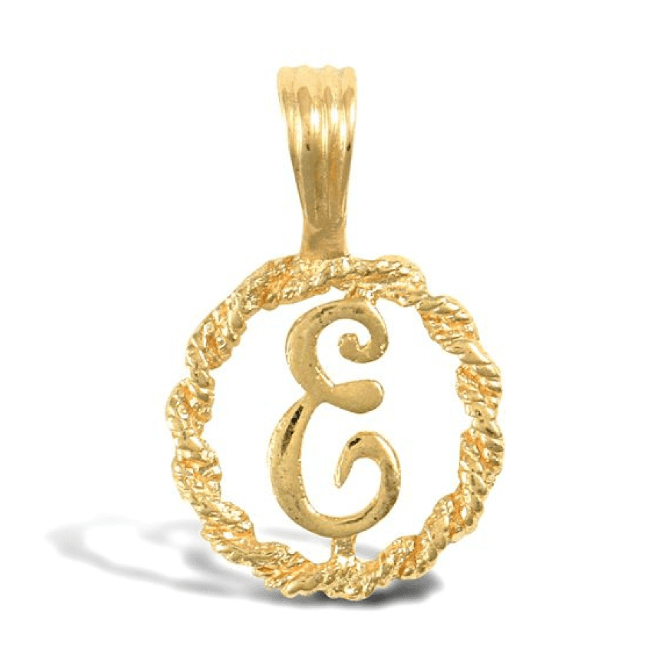 9ct Yellow Gold Rope Initial E Pendant