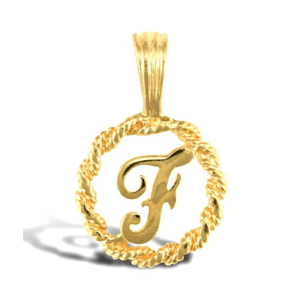 9ct Yellow Gold Rope Initial F Pendant