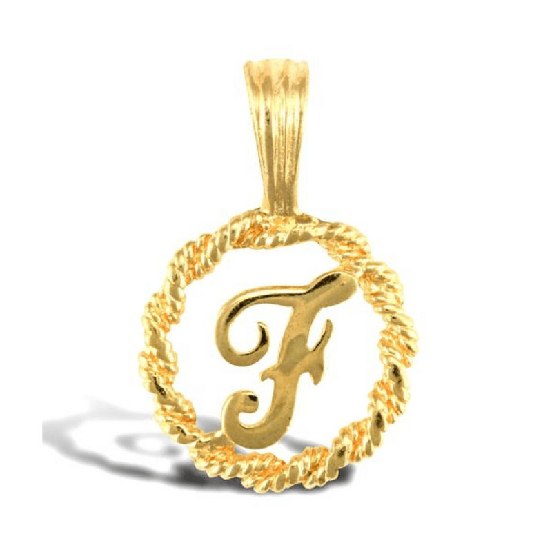 9ct Yellow Gold Rope Initial F Pendant