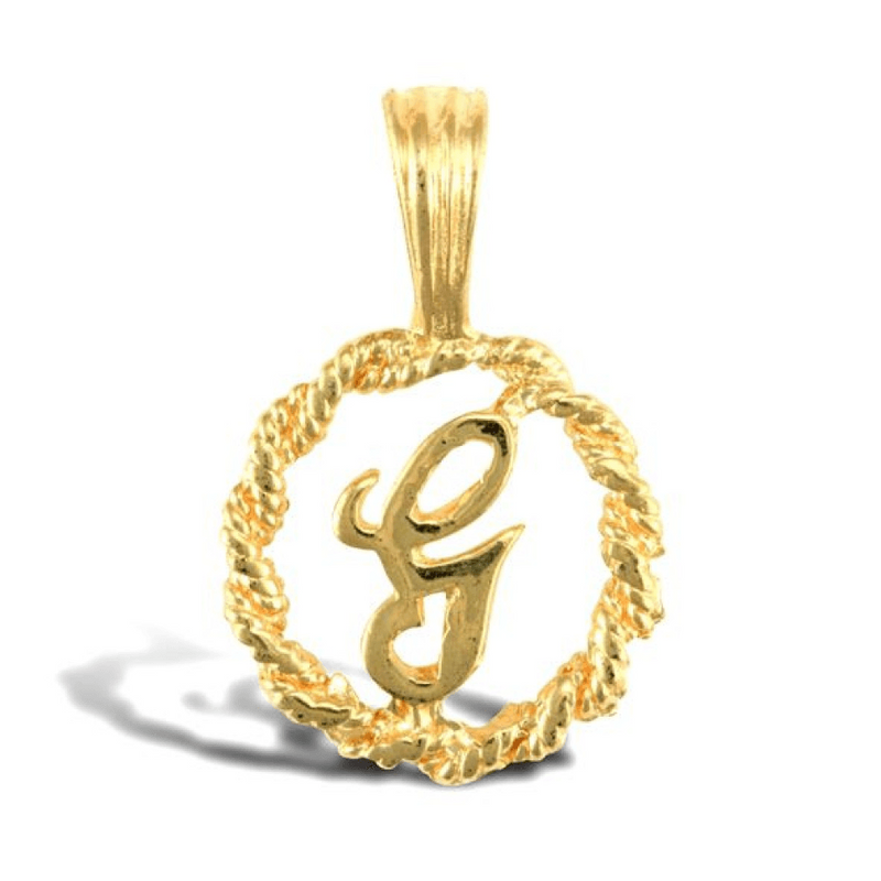 9ct Yellow Gold Rope Initial G Pendant NEW