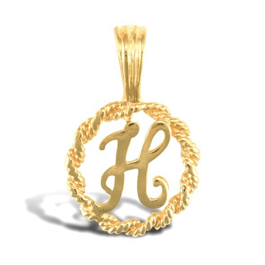 9ct Yellow Gold Rope Initial H Pendant