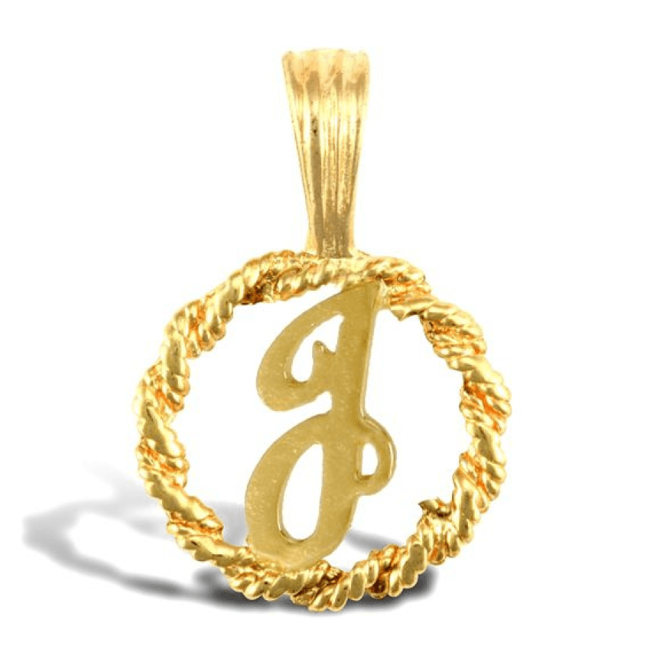 9ct Yellow Gold Rope Initial J Pendant