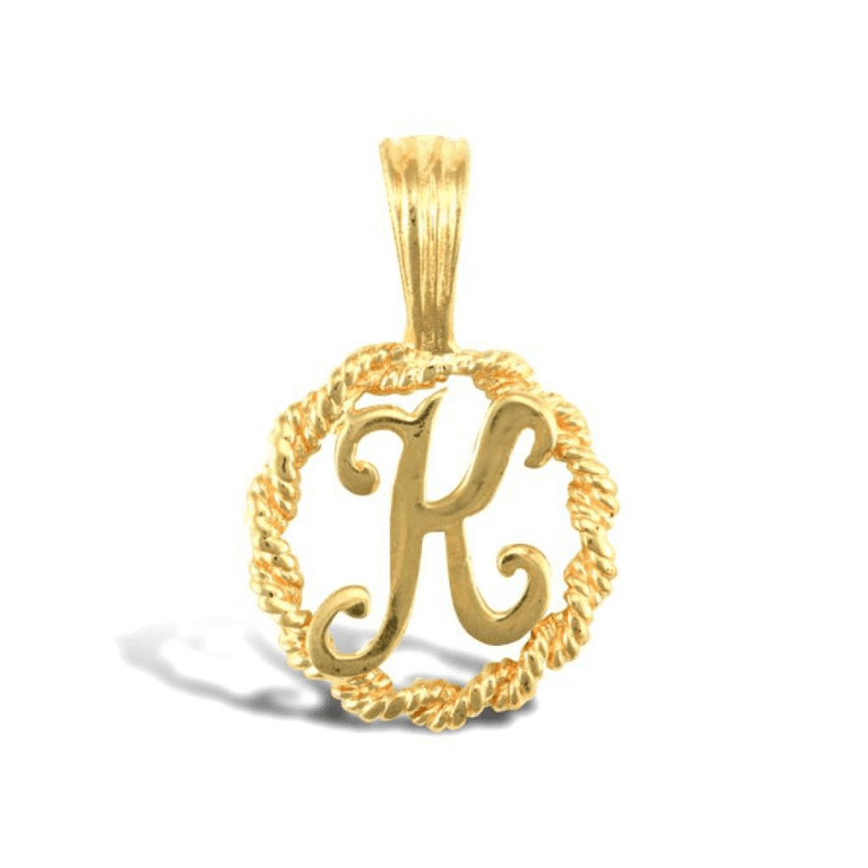 9ct Yellow Gold Rope Initial K Pendant
