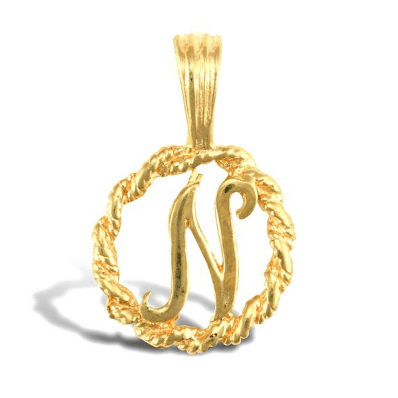 9ct Yellow Gold Rope Initial N Pendant