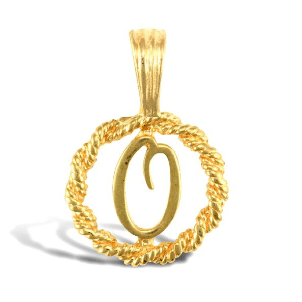 9ct Yellow Gold Rope Initial O Pendant