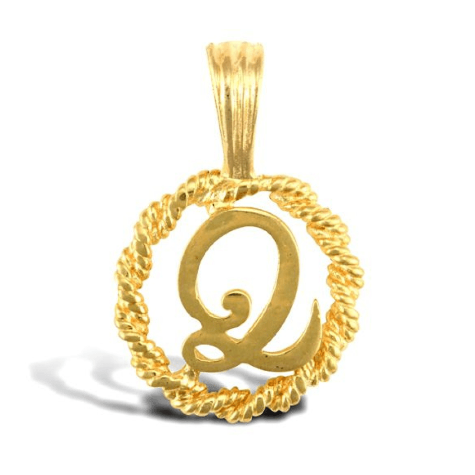 9ct Yellow Gold Rope Initial Q Pendant