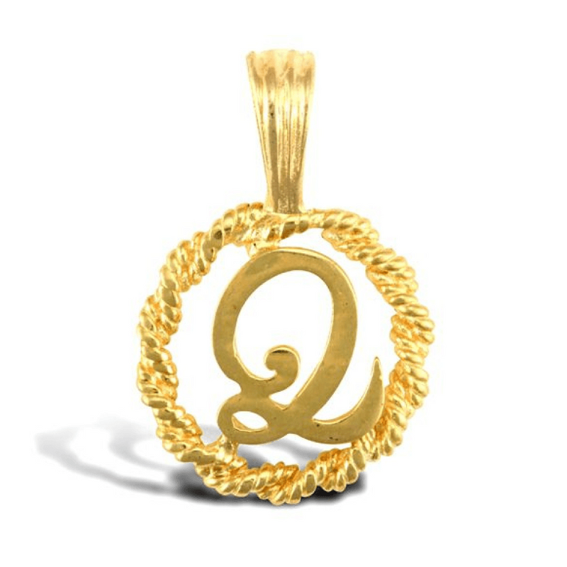 9ct Yellow Gold Rope Initial Q Pendant
