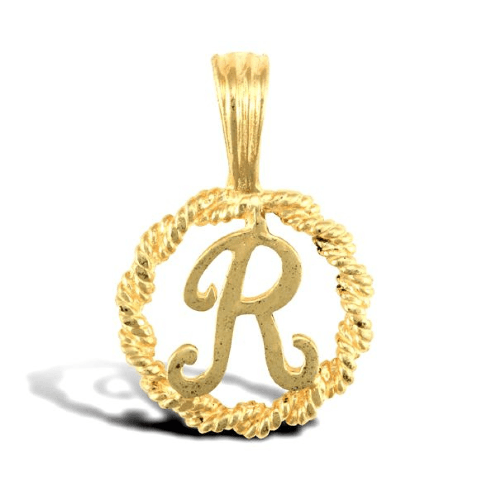 9ct Yellow Gold Rope Initial R Pendant