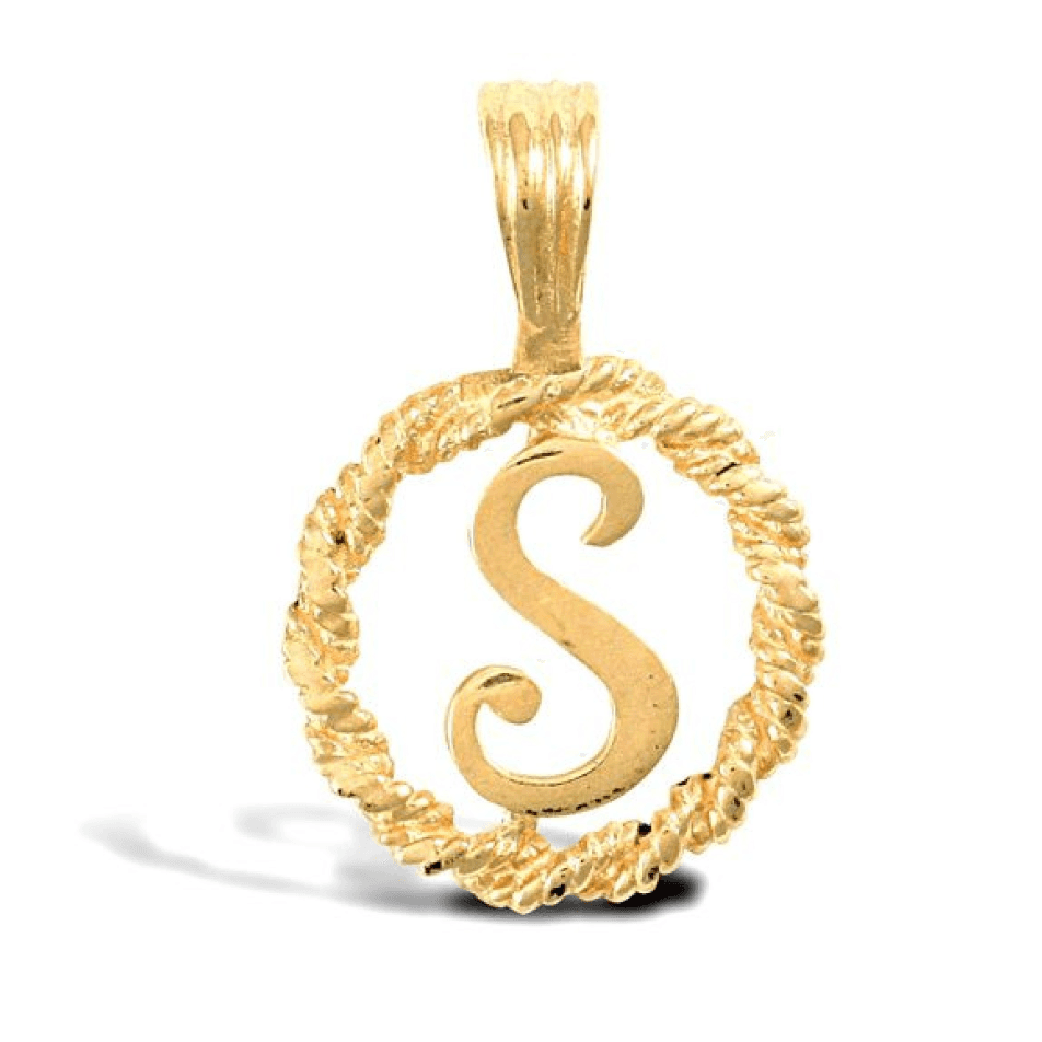 9ct Yellow Gold Rope Initial S Pendant