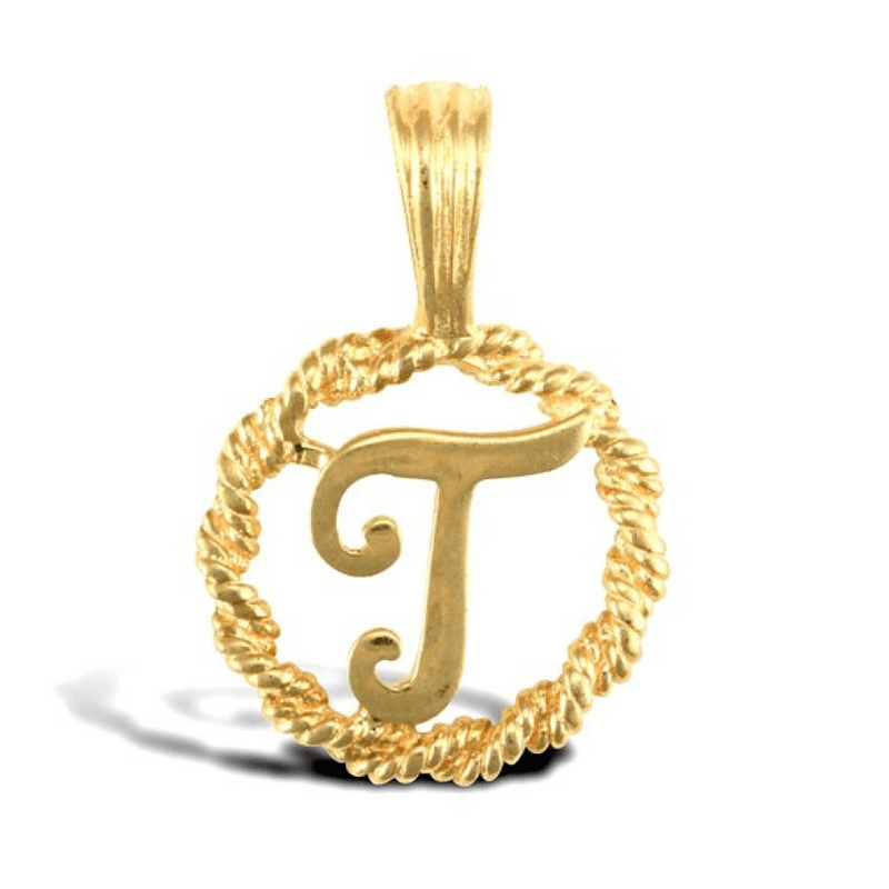 9ct Yellow Gold Rope Initial T Pendant
