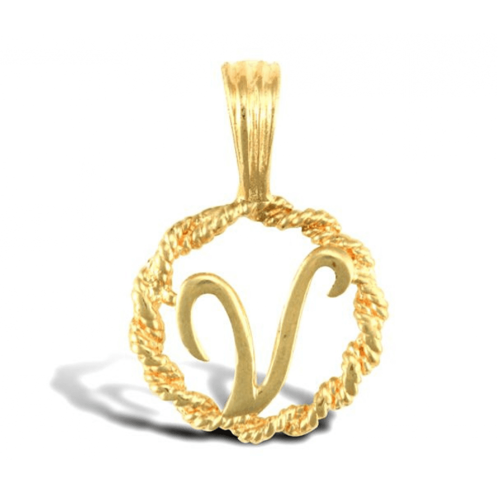 9ct Yellow Gold Rope Initial V Pendant