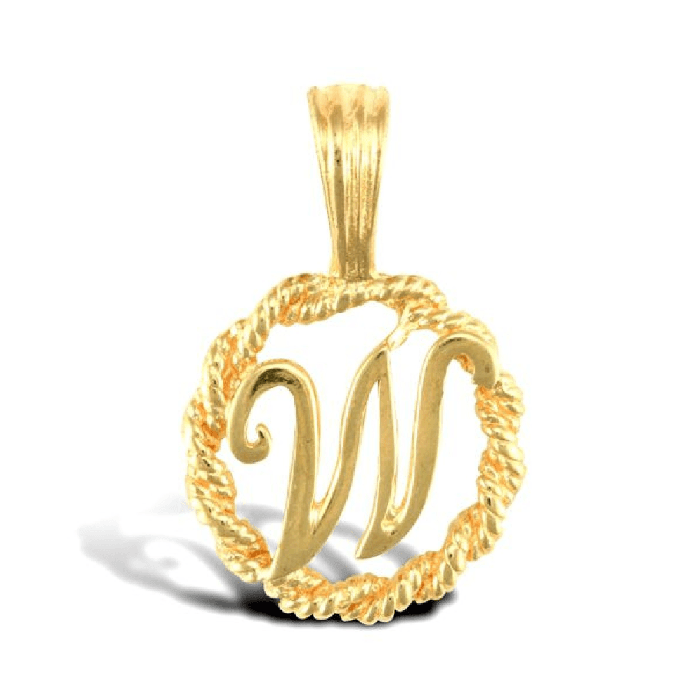 9ct Yellow Gold Rope Initial W Pendant