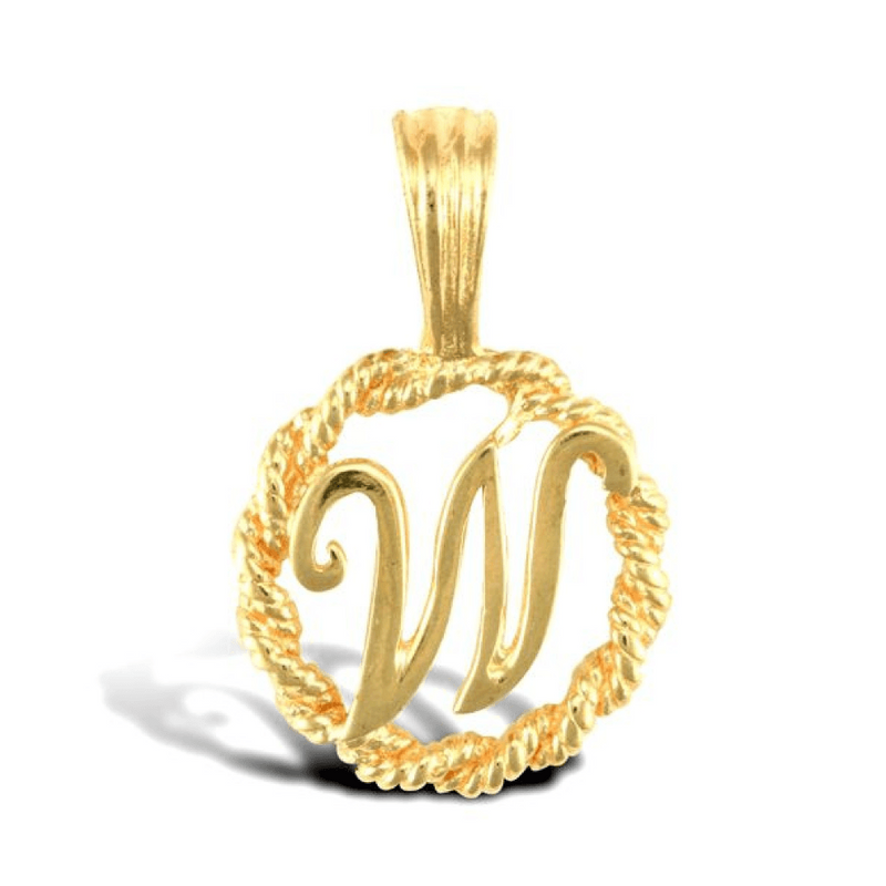 9ct Yellow Gold Rope Initial W Pendant