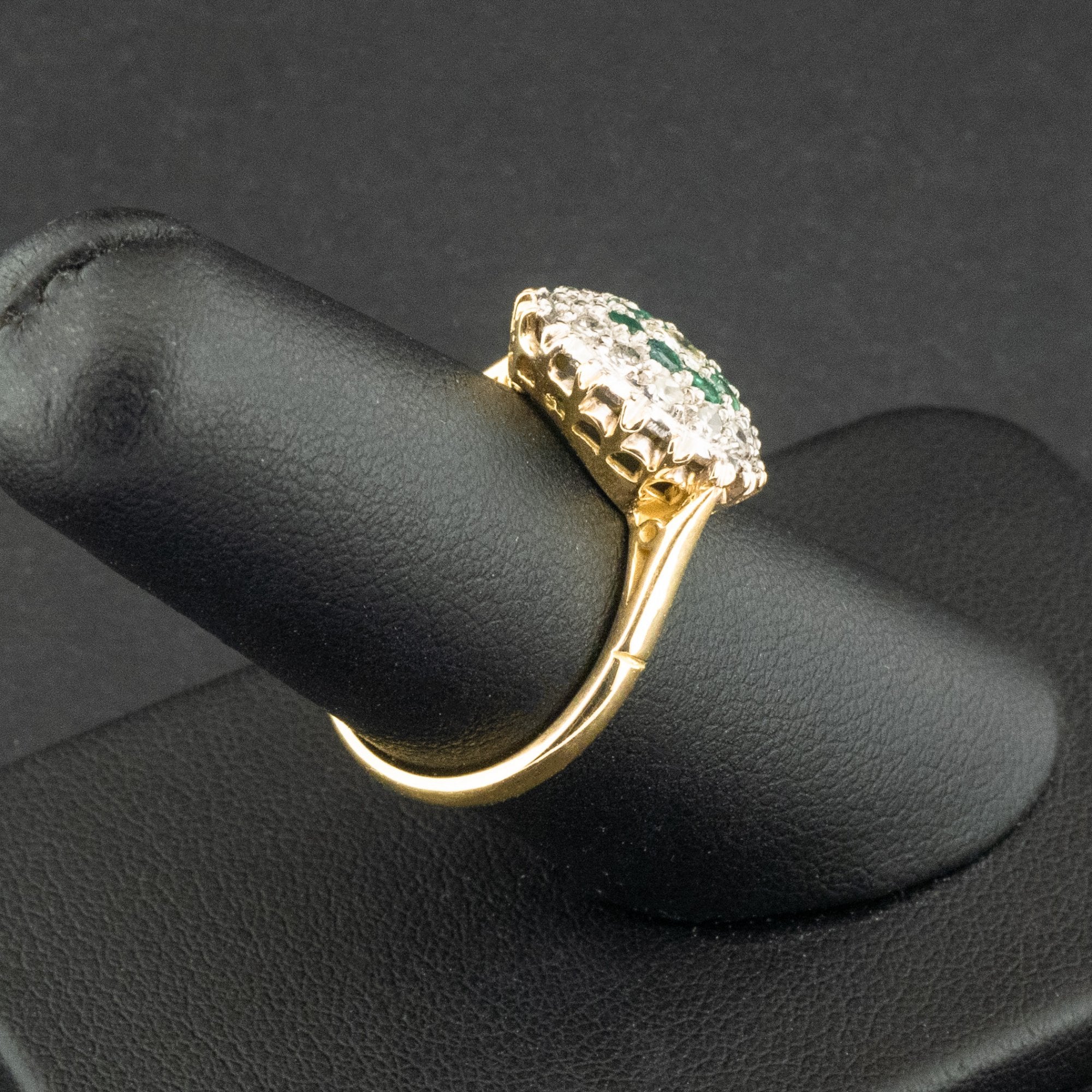 18ct Yellow Gold Emerald and Diamond Cluster Ring Size N 1/2 5.2g