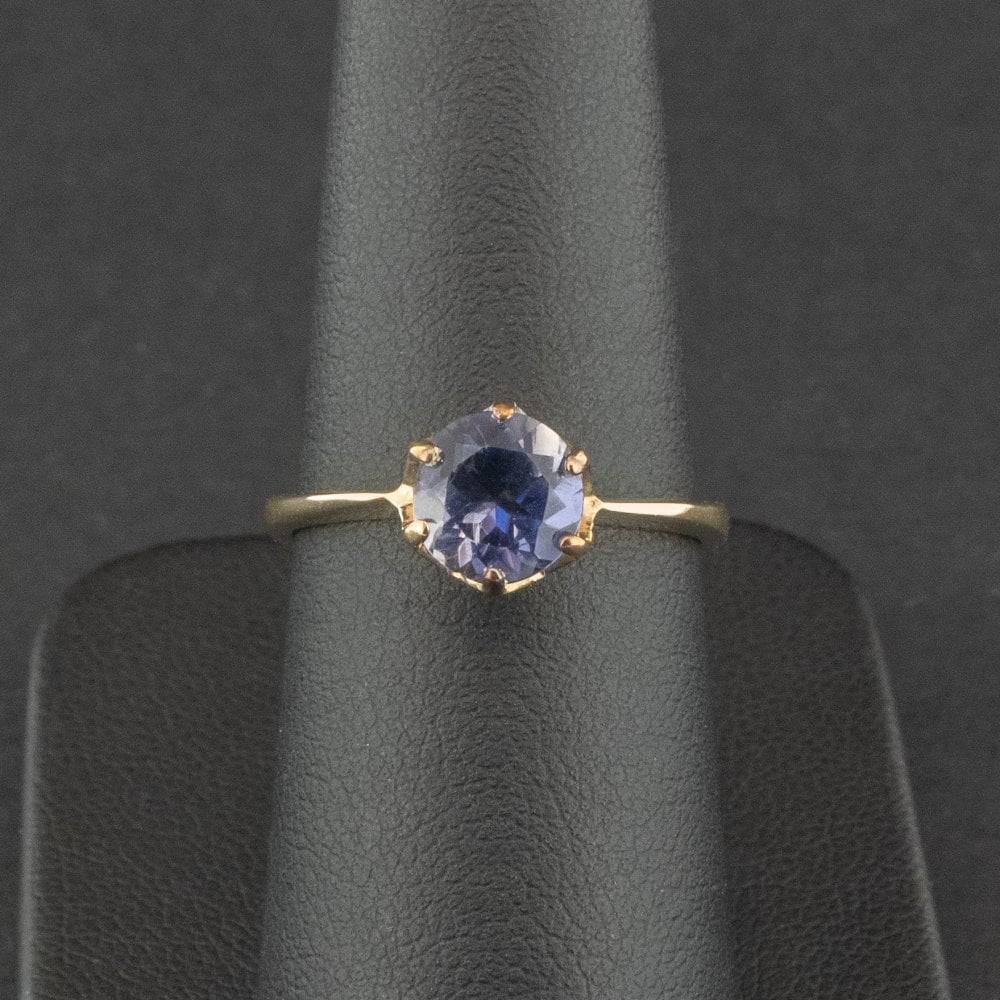 9ct Yellow Gold Blue Stone Solitaire Ring Size N 2.2g