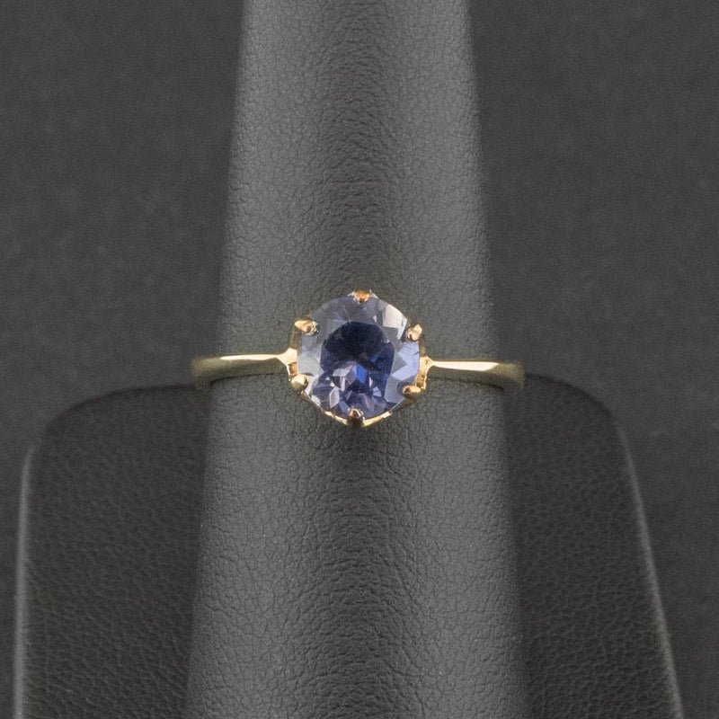 9ct Yellow Gold Blue Stone Solitaire Ring Size N 2.2g
