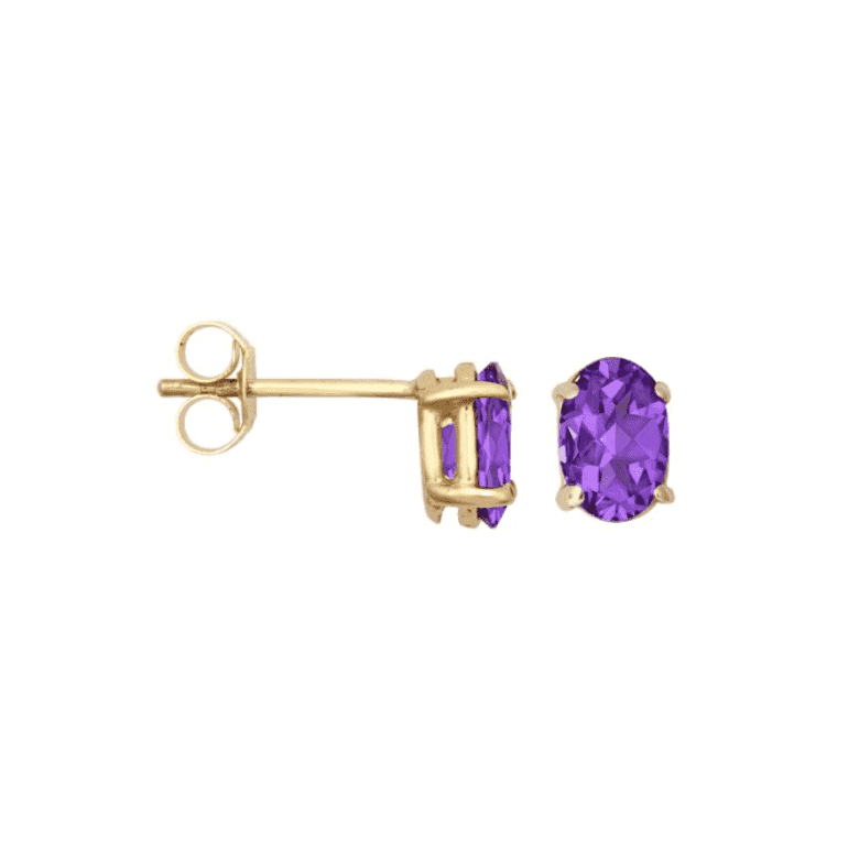 9ct Yellow Gold Oval Amethyst Stud Earrings