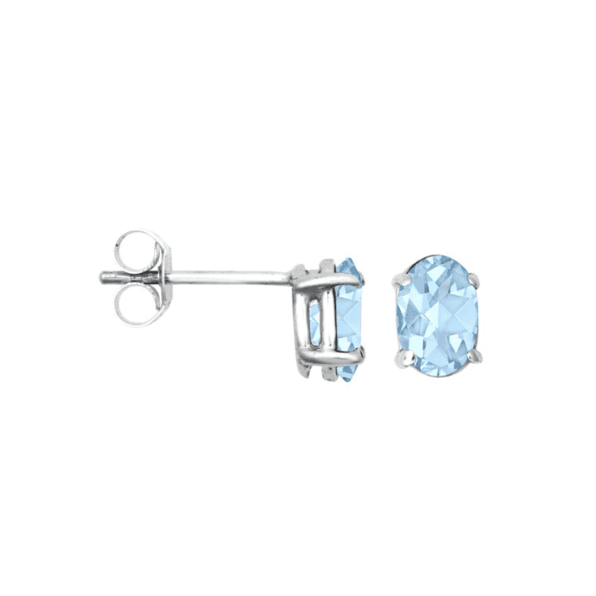 9ct White Gold Oval Blue Topaz Stud Earrings