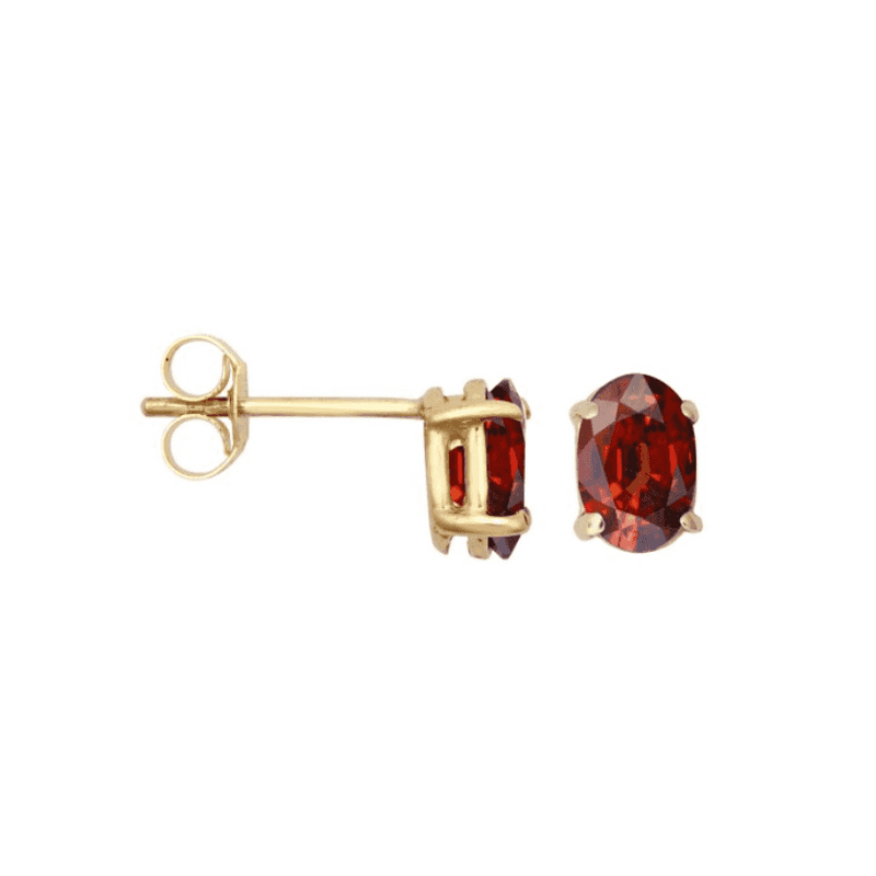 9ct Yellow Gold Oval Garnet Stud Earrings