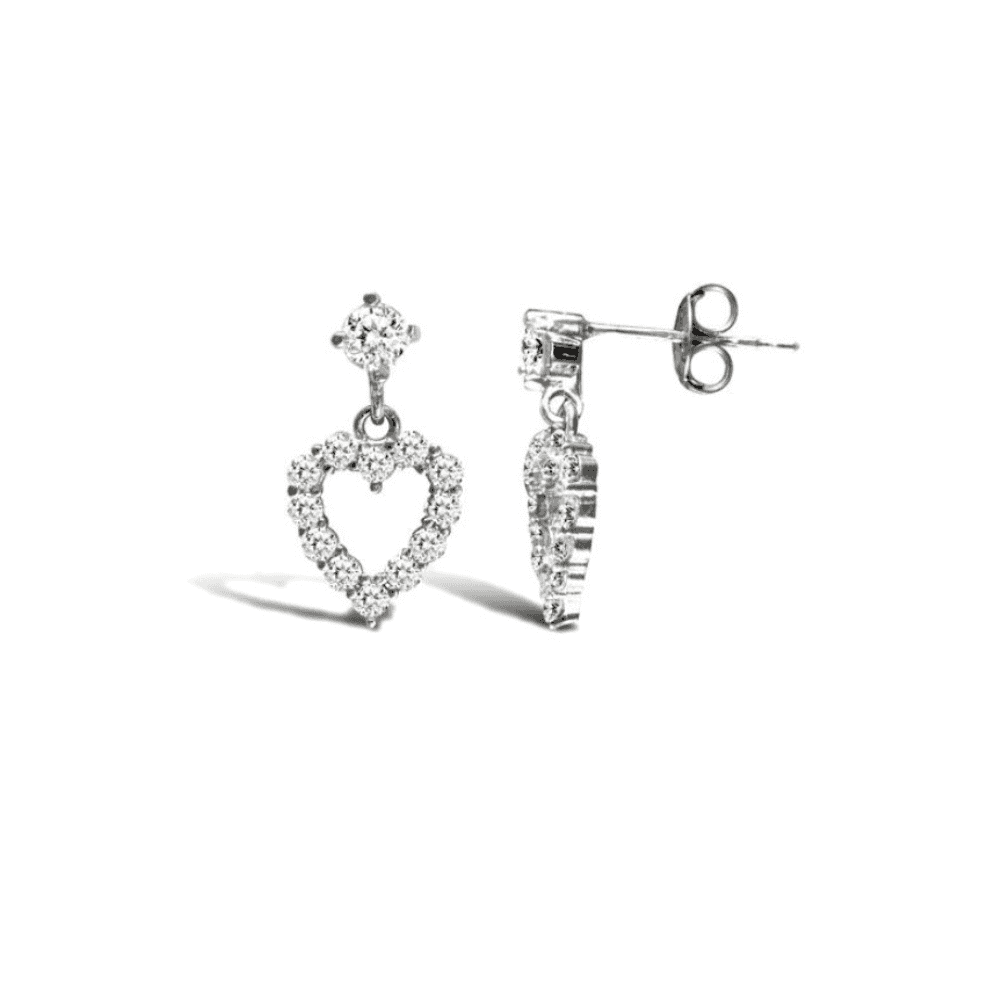 9ct White Gold Cubic Zirconia Heart Drop Stud Earrings