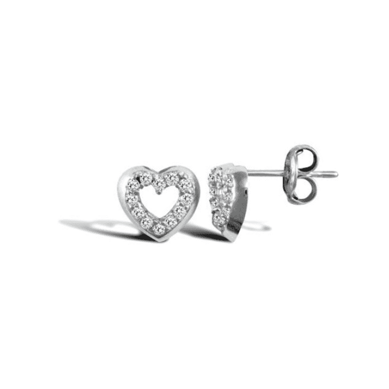 9ct White Gold Cubic Zirconia Heart Stud Earrings