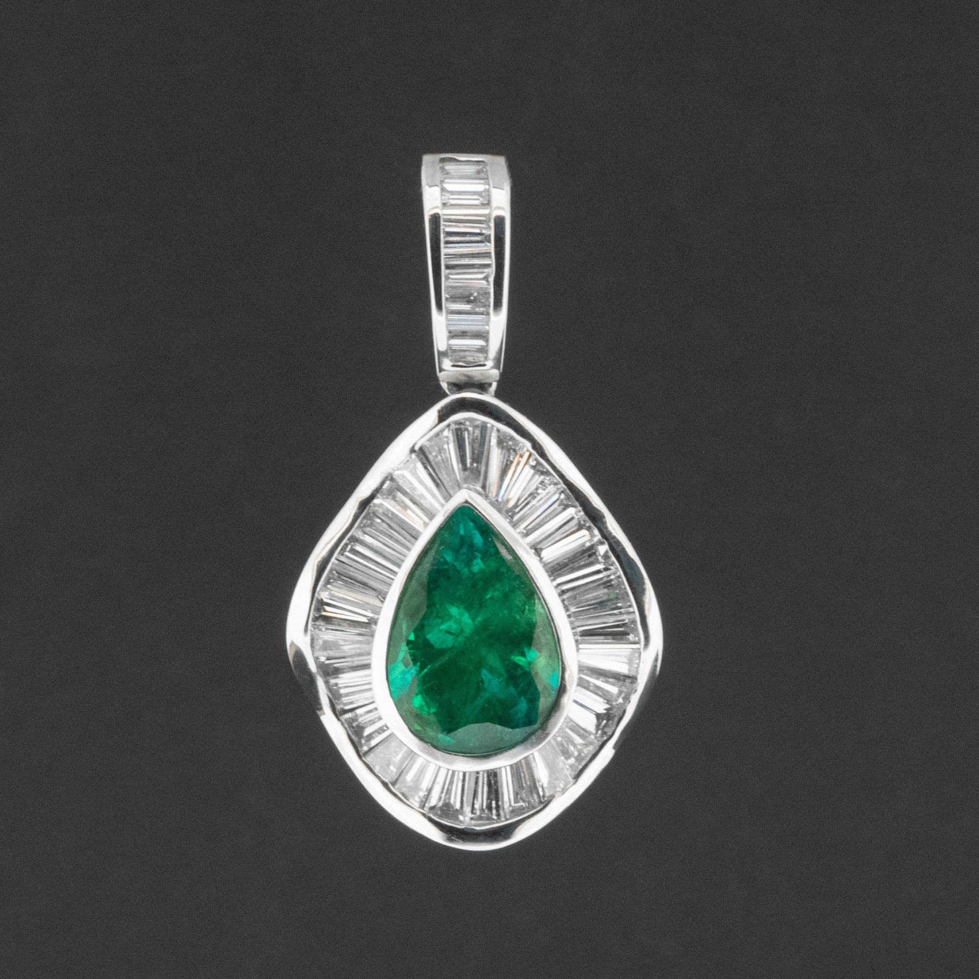 14ct White Gold 4.4ct Lab Created Emerald and 3.15ct Natural Diamond Pendant 12.1g