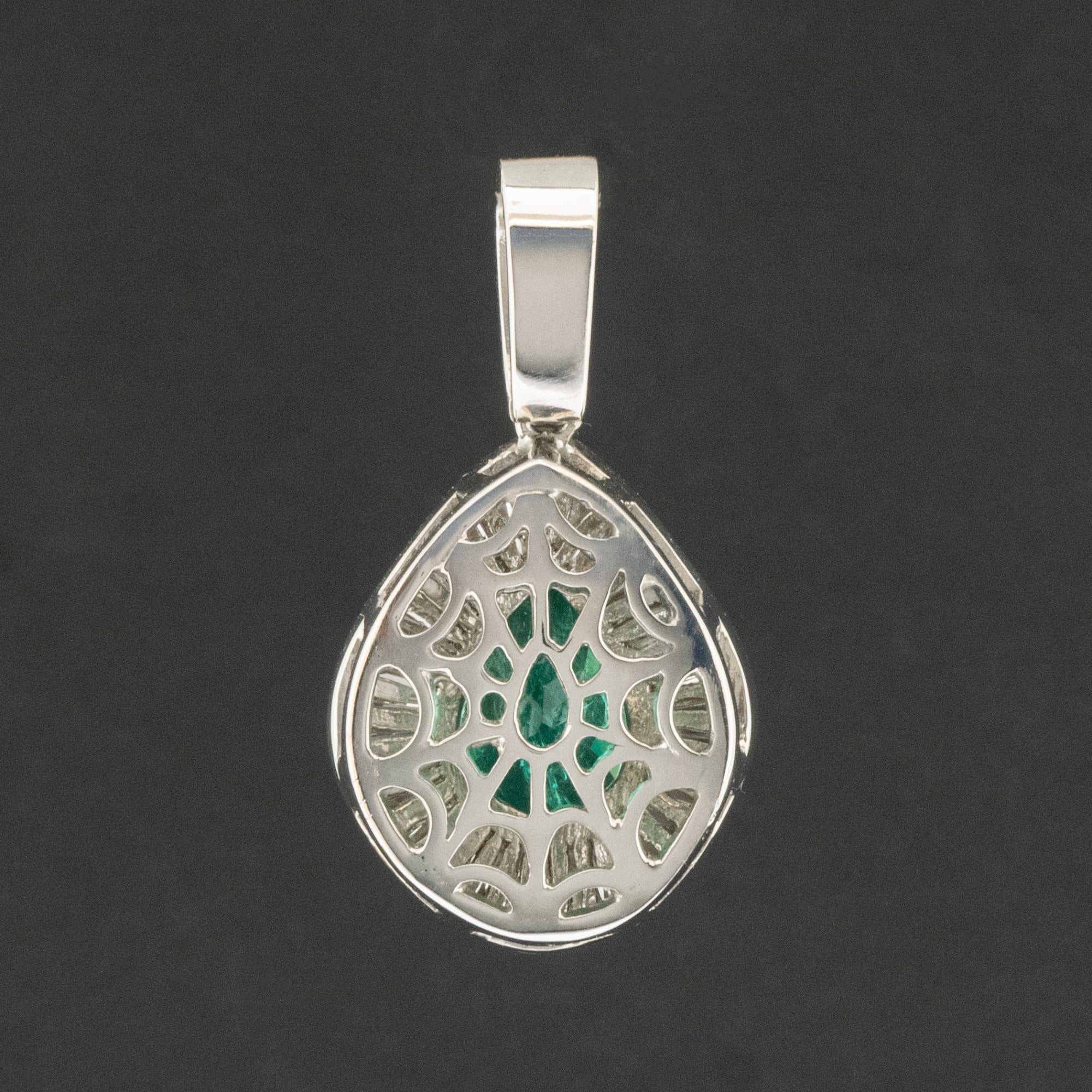 14ct White Gold 4.4ct Lab Created Emerald and 3.15ct Natural Diamond Pendant 12.1g