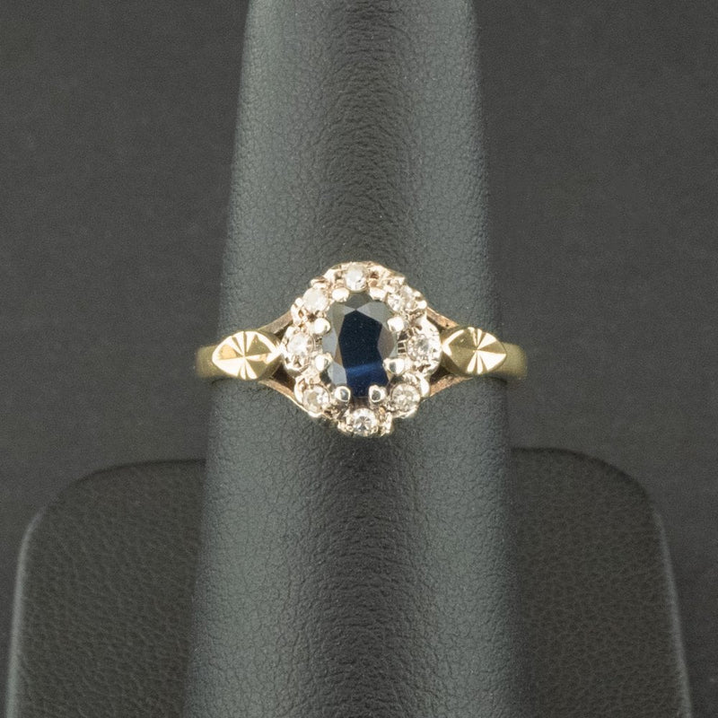 9ct Yellow Gold Sapphire and Diamond Cluster Ring Size K 1/2 3.0g