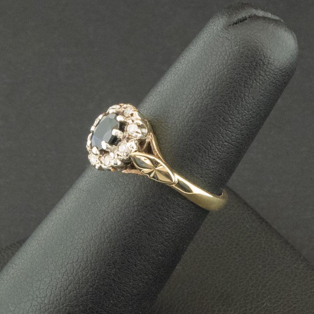 9ct Yellow Gold Sapphire and Diamond Cluster Ring Size K 1/2 3.0g
