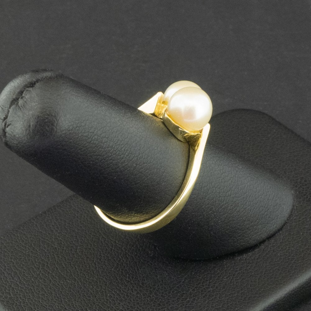 14ct Yellow Gold Double Pearl Twist Ring Size O 3.9g