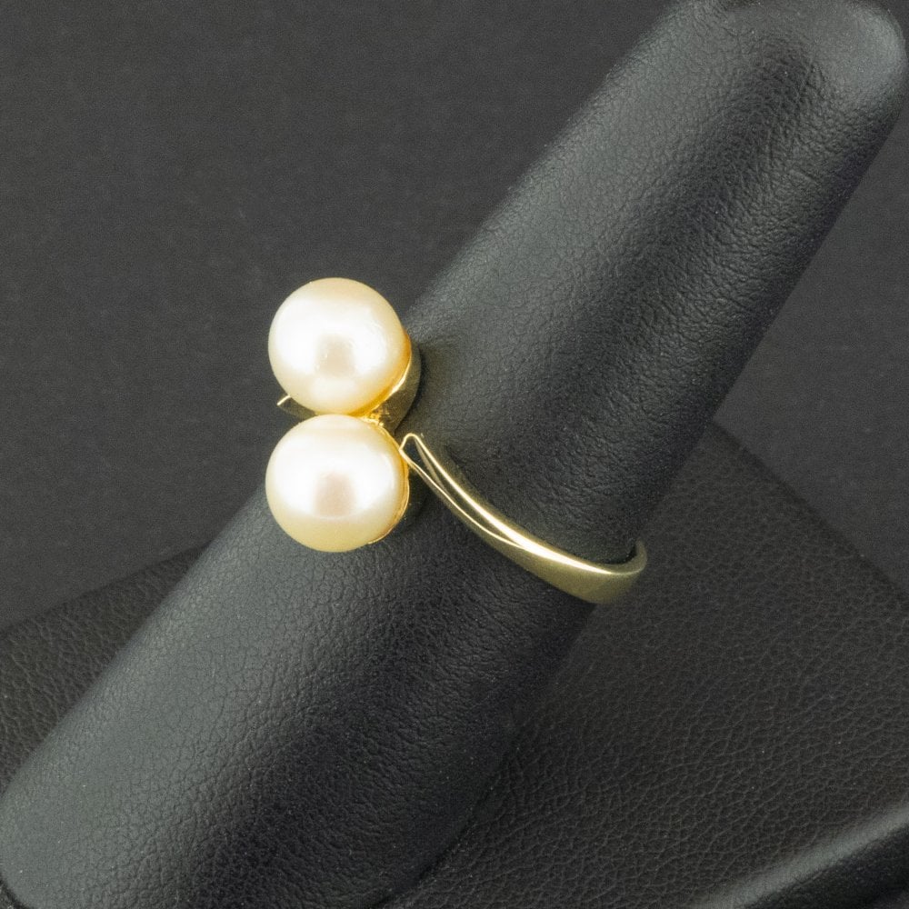 14ct Yellow Gold Double Pearl Twist Ring Size O 3.9g
